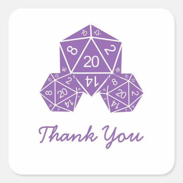 Pegatina Cuadrada Purple D20 Dice Gracias Pegatinas (Anverso)
