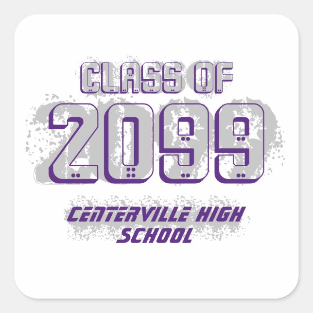Pegatina Cuadrada Purple Distressed Modern Class of Square Sticker (Anverso)