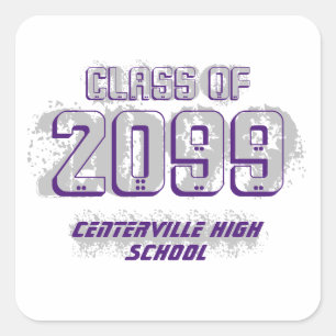 Pegatina Cuadrada Purple Distressed Modern Class of Square Sticker