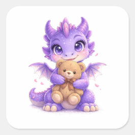 Pegatina Cuadrada Purple Dragon Teddy Bear Square Sticker