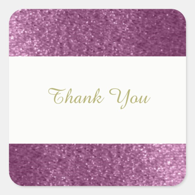 Pegatina Cuadrada Purple Faux Purpurina Gracias (Anverso)