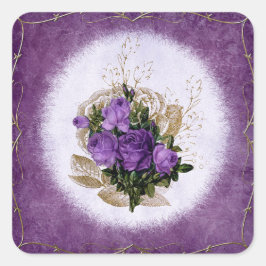 Pegatina Cuadrada Purple Floral Bouquet Vintage