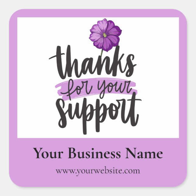 Pegatina Cuadrada Purple Floral Thank you business packaging sticker (Anverso)