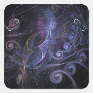 Pegatina Cuadrada Purple fractals swirls
