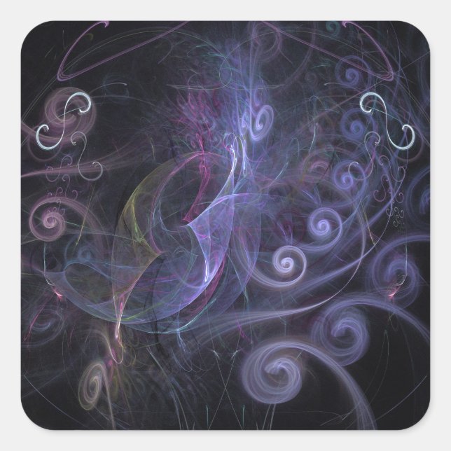 Pegatina Cuadrada Purple fractals swirls (Anverso)