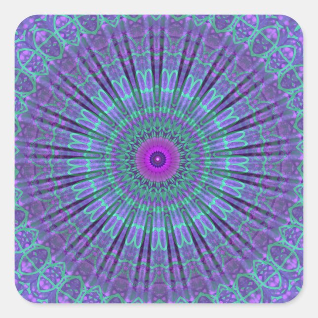 Pegatina Cuadrada Purple Inspire mandala kaleidoscopio (Anverso)