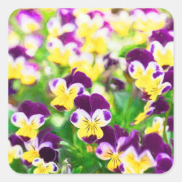 Pegatina Cuadrada Purple Pansies