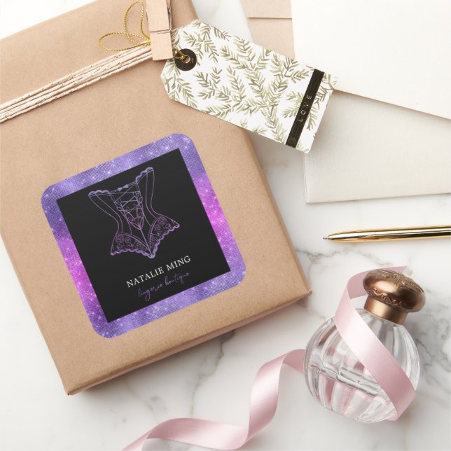 Pegatina Cuadrada Purple Purpurina Luxury Lingerie Boutique Square S (Regalar)
