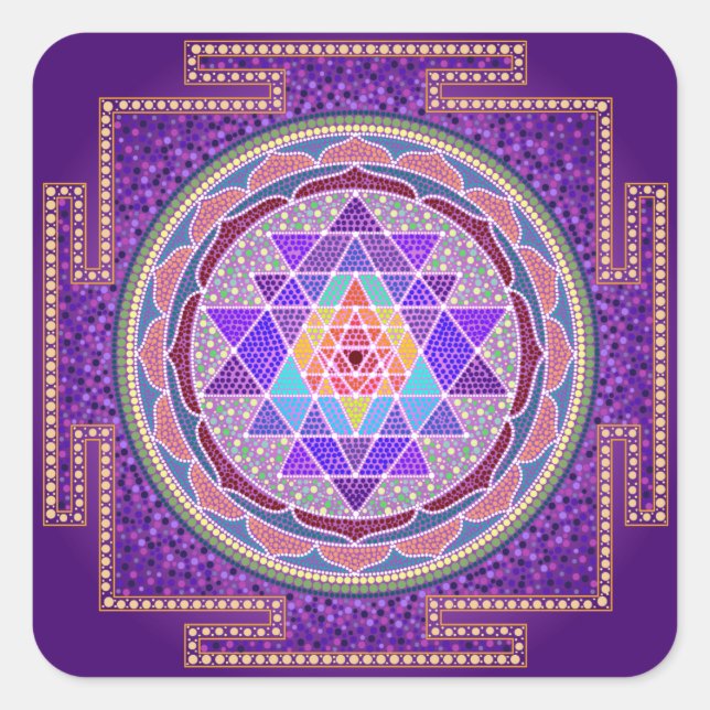 Pegatina Cuadrada Purple Sri Yantra (Anverso)