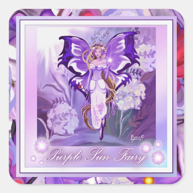 Pegatina Cuadrada Purple Sun Fairy Classic (Anverso)
