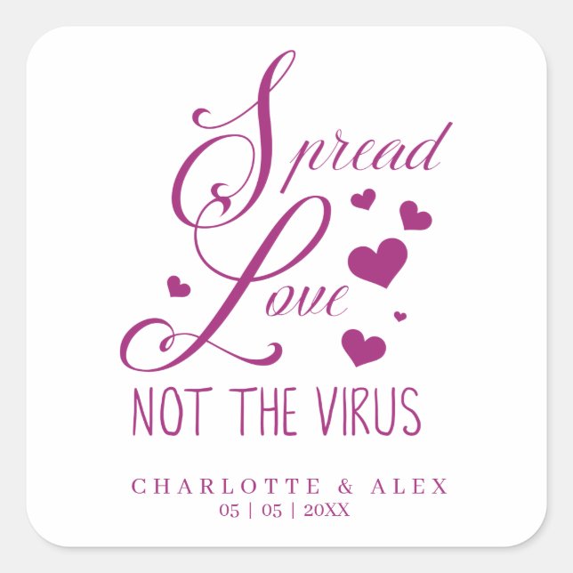 Pegatina Cuadrada Purple Whimsical Motivational Quote Covid Wedding (Anverso)