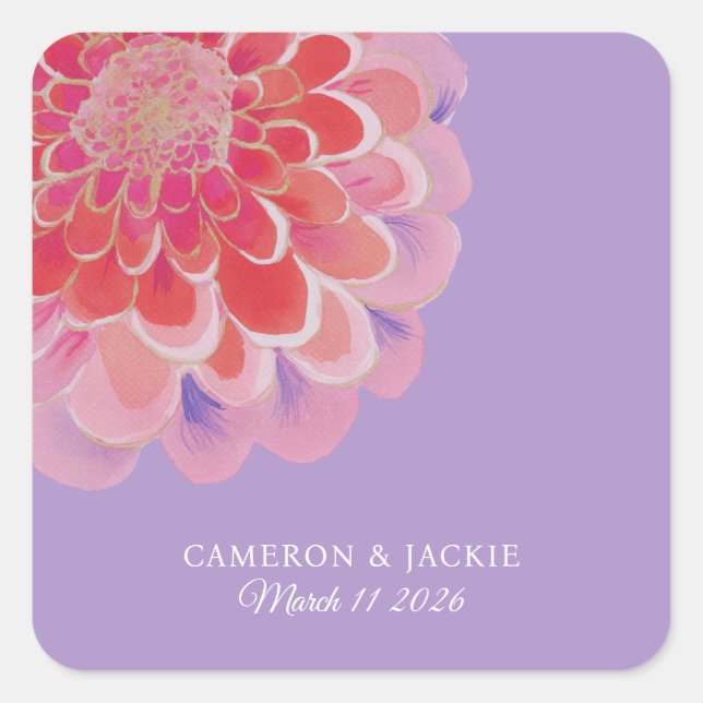 Pegatina Cuadrada Purple Zinnia Summer Wedding (Anverso)