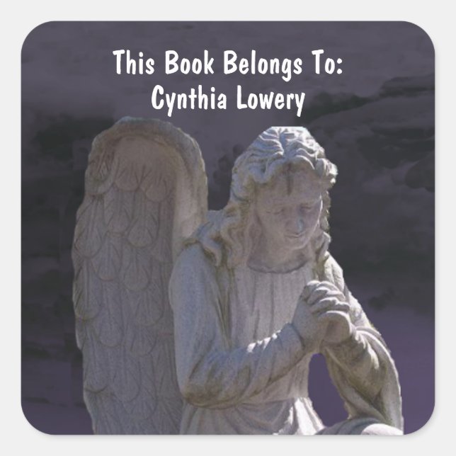 Pegatina Cuadrada Púrpura de rogación de piedra blanca pacífica de (Anverso)