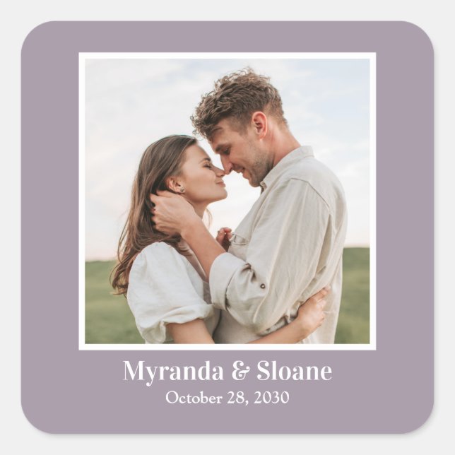 Pegatina Cuadrada Púrpura del Partido de Compromiso de Fotografía (Anverso)