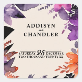 Pegatina Cuadrada Púrpura encantada + Boda Naranja Floral Halloween