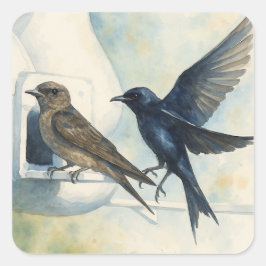 Pegatina Cuadrada Púrpura Martin Landlord Nature Swallow Bird Gours