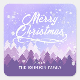 Pegatina Cuadrada Púrpura personalizado Bosque Nevado Pacífico Navid