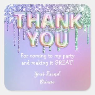 Pegatina Cuadrada Purpurina arcoiris deduce favor del partido de cum