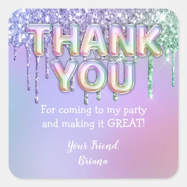 Pegatina Cuadrada Purpurina arcoiris deduce favor del partido de cum (Anverso)