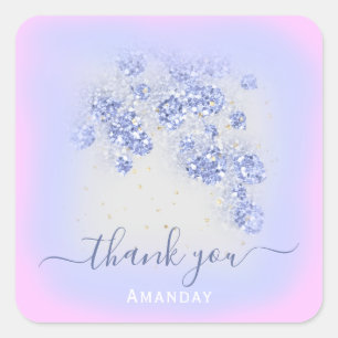 Pegatina Cuadrada Purpurina Azul Dusto Dorado Floral Confetti Gris R