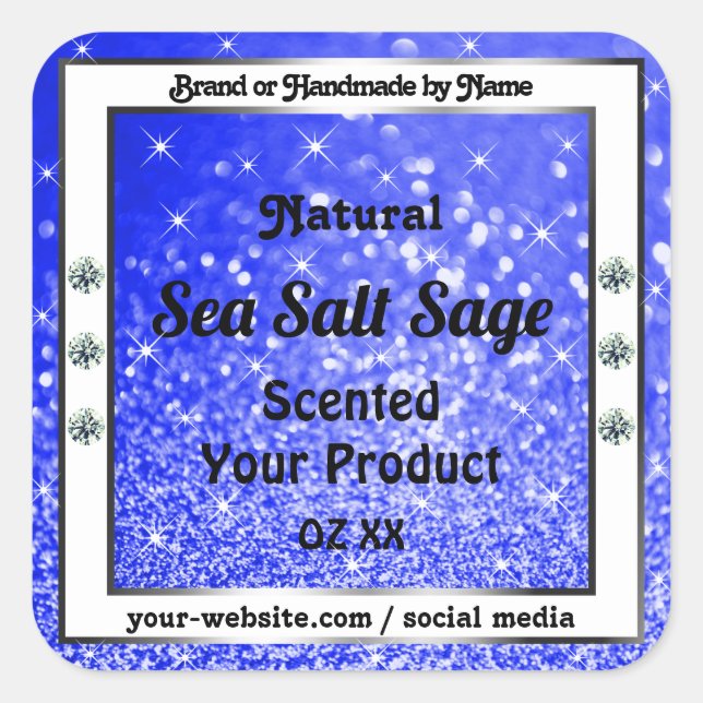 Pegatina Cuadrada Purpurina azul moderno Estrellas esparcantes Etiqu (Anverso)