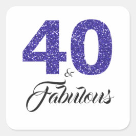 Pegatina Cuadrada Purpurina azul real 40 y fabuloso | 40.º cumpleaño