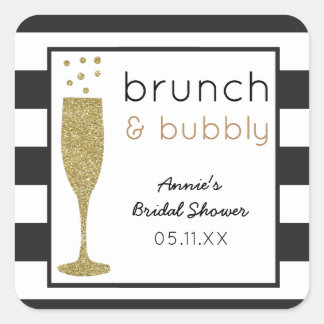 Pegatina Cuadrada Purpurina Brunch & Bubbly Faux Bridal Shower Pegat