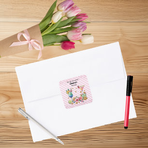 Pegatina Cuadrada Purpurina de caramelos rosados