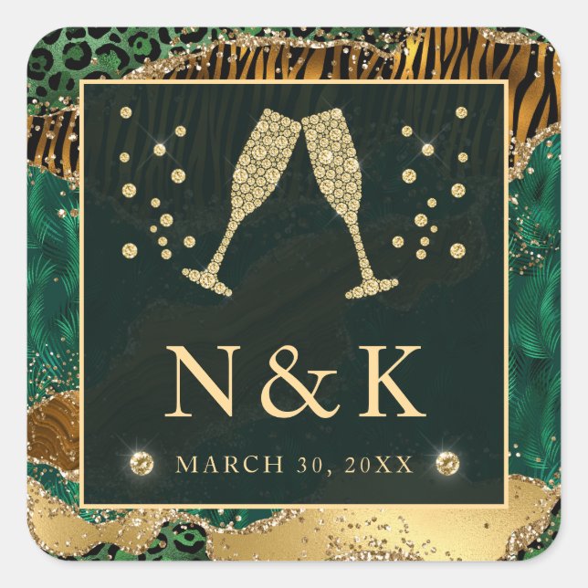 Pegatina Cuadrada Purpurina de impresión de animales de la selva ver (Anverso)