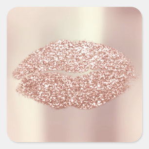 Pegatina Cuadrada Purpurina de los labios del beso Belleza maquillaj