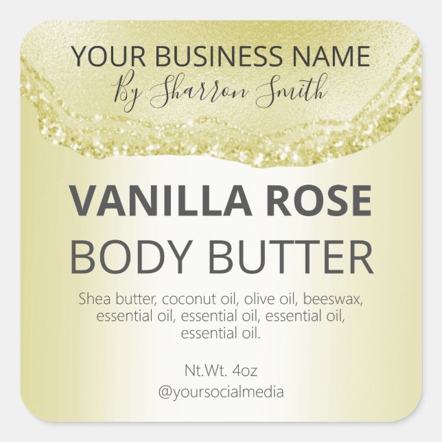 Pegatina Cuadrada Purpurina de lujo Gold Agate Product Jar Labels (Anverso)