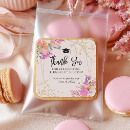 Pegatina Cuadrada Purpurina de oro acuarela floral Gracias graduació