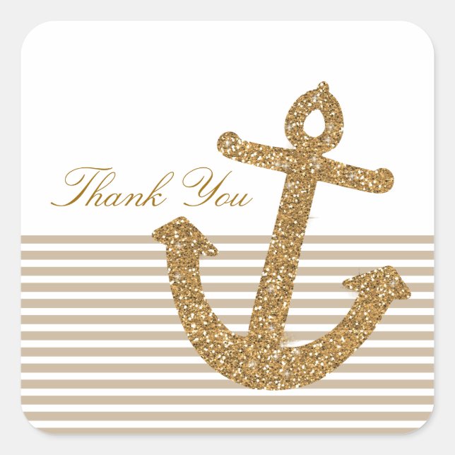 Pegatina Cuadrada Purpurina de oro Anchor Gracias (Anverso)