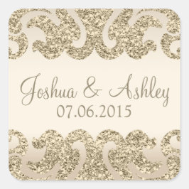 Pegatina Cuadrada Purpurina de oro Boda
