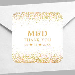 Pegatina Cuadrada Purpurina de oro Confetti Elegant Wedding Gracias<br><div class="desc">Purpurina De Oro Confetti Elegante Boda Gracias Pegatina Cuadrado. Los puntos dorados de bonito adornan esta moda moderna favorecen al pegatina. Personalice este diseño personalizado de bonito con sus propias iniciales y fecha de boda.</div>