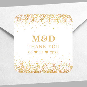 Pegatina Cuadrada Purpurina de oro Confetti Elegant Wedding Gracias