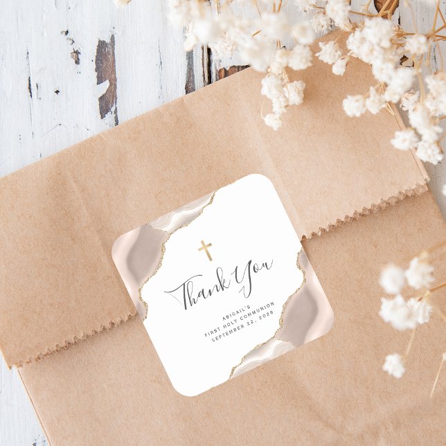 Pegatina Cuadrada Purpurina de oro de Ivory Agate, primera comunión  (Subido por el creador)