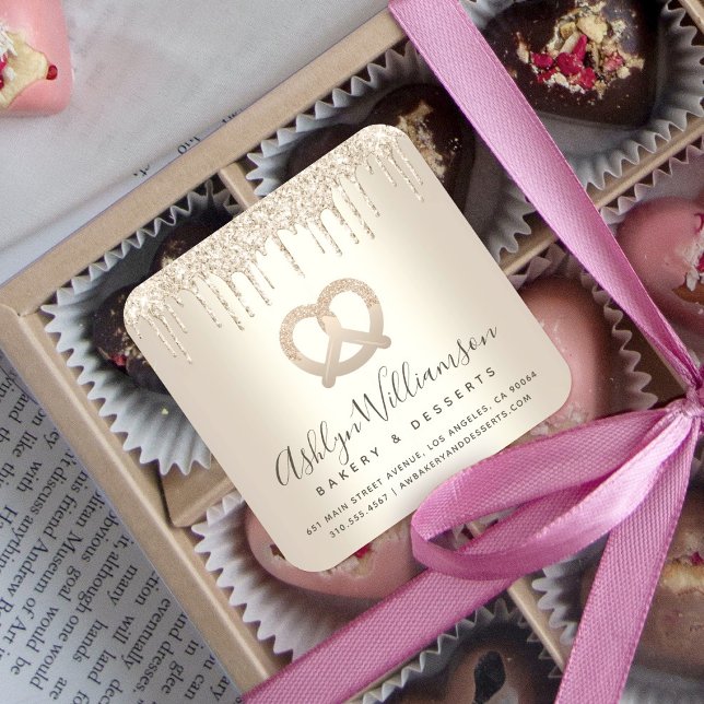 Pegatina Cuadrada Purpurina de oro desliza panadería pastelería chef (Subido por el creador)