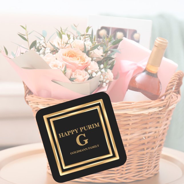 Pegatina Cuadrada Purpurina de oro elegante Personalizado de Purim H (Subido por el creador)