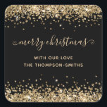 Pegatina Cuadrada Purpurina de oro Merry Christmas Script Names Blac<br><div class="desc">El Purpurina de oro Merry Christmas Script nombra a los negros. Personaliza fácilmente el texto.</div>