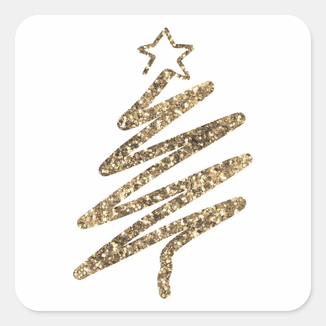 Pegatina Cuadrada Purpurina de oro Navidades de árboles de vacacione (Anverso)