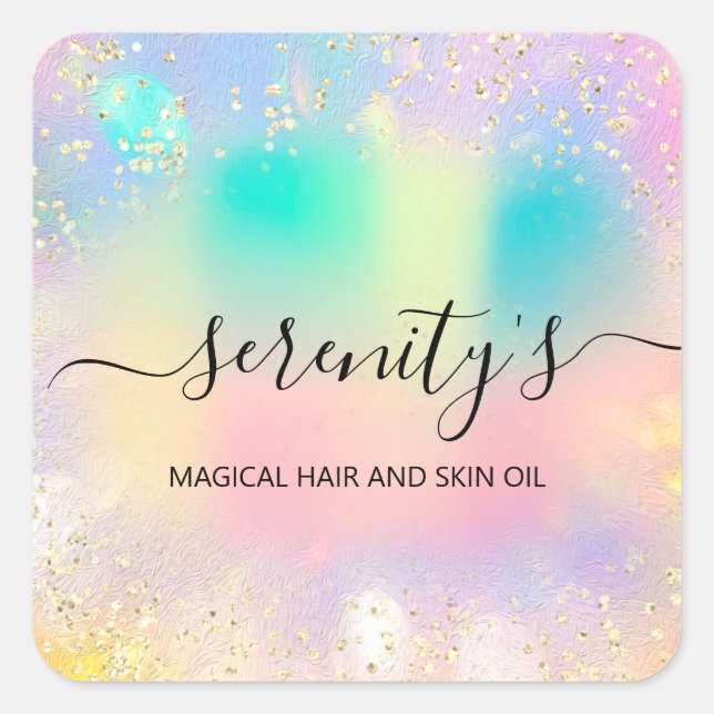 Pegatina Cuadrada Purpurina de Oro Profesional Boutique Shop Hologra (Anverso)