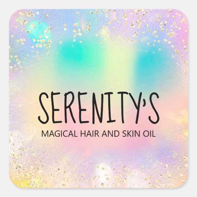 Pegatina Cuadrada Purpurina de Oro Profesional Boutique Shop Hologra (Anverso)