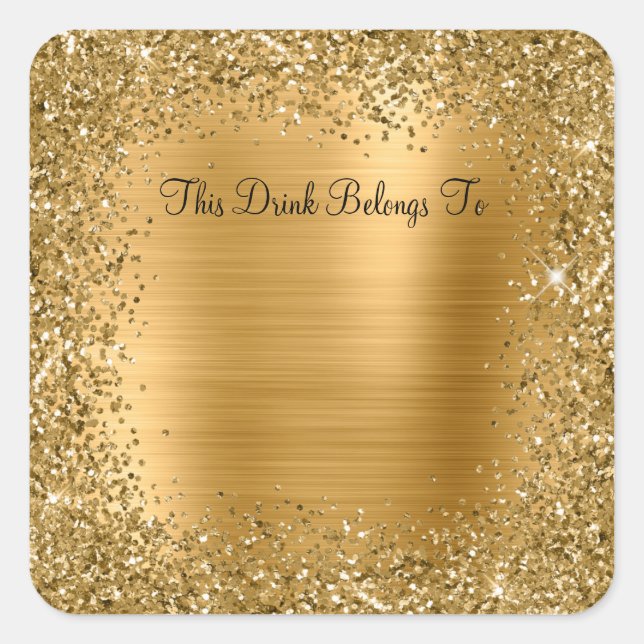 Pegatina Cuadrada Purpurina de oro y Relieve metalizado de esta bebi (Anverso)