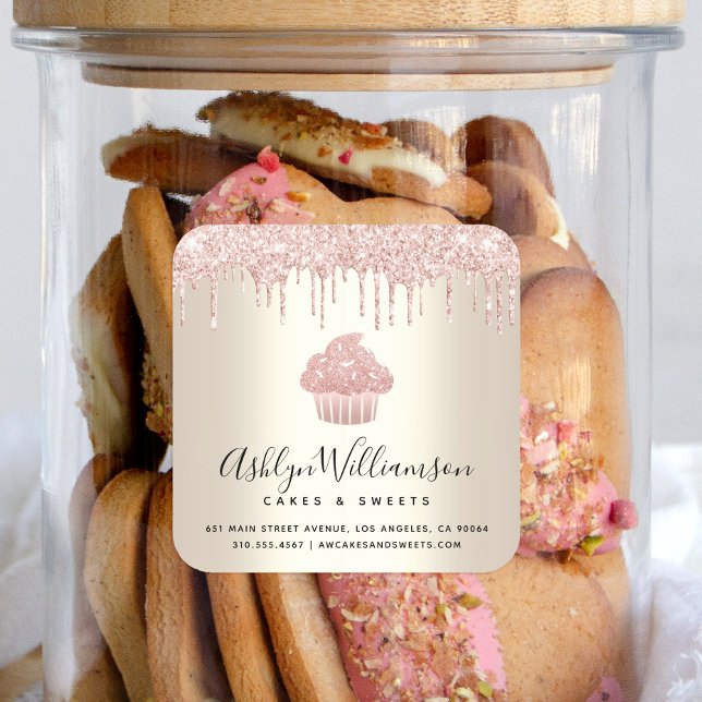 Pegatina Cuadrada Purpurina de pastelitos rosados desliza pastelería (Subido por el creador)