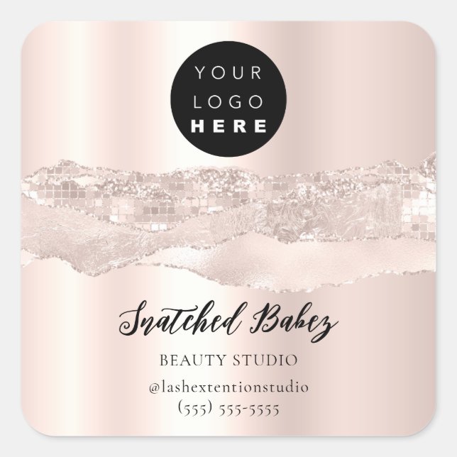 Pegatina Cuadrada Purpurina de Rosa de la tienda en línea de logotip (Anverso)