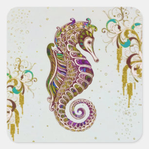 Pegatina Cuadrada Purpurina del caballito de arco iris de verano de 