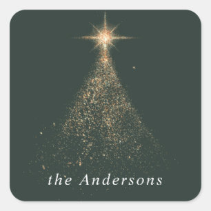 Pegatina Cuadrada Purpurina dorado brillan Navidades verdes modernos
