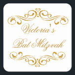 Pegatina Cuadrada Purpurina dorado dispara el logo de Bat Mitzvah<br><div class="desc">El efecto purpurina dorado desplaza al Pegatina Bat Mitzvah. Puedes usarlo para diferentes ocasiones.</div>