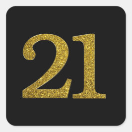 Pegatina Cuadrada Purpurina dorado número 21 fuente ancha
